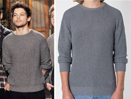 Thank you albertosoutfit for submitting me the link to the grey jumper Louis wore on the boy&#8217;s appearance on SNL (December 2013)
American Apparel - £66 