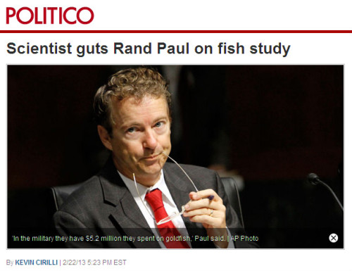Politico - 'Scientist guts Rand Paul on fish study'