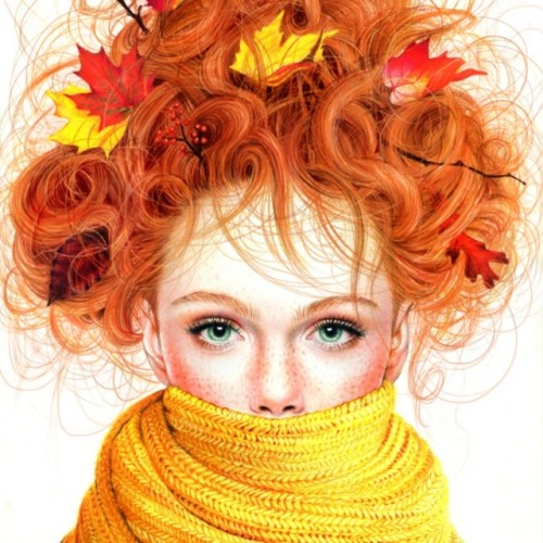 Colored Pencil Fall Girl, 2012
 Illustration Morgan DavidsonSarasota, FL, USA #ilustracion #illustration #woman #mujer #girl #pen #color #orange #beatiful #behance
