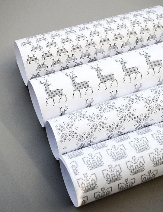 downloadable printable wrapping paper in cross-stitch and gray from minie co