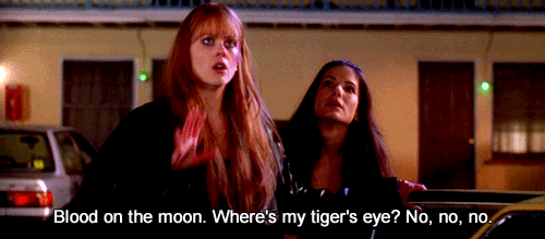 A GIF from the movie 'Practical Magic'. Nicole Kidman's character is saying, "Blood on the moon. Where's my tiger's eye? No, no, no."