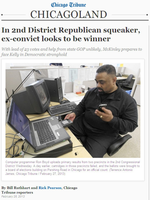Chicago Tribune - 'In 2nd District Republican squeaker, ex-convict looks to be winner'
