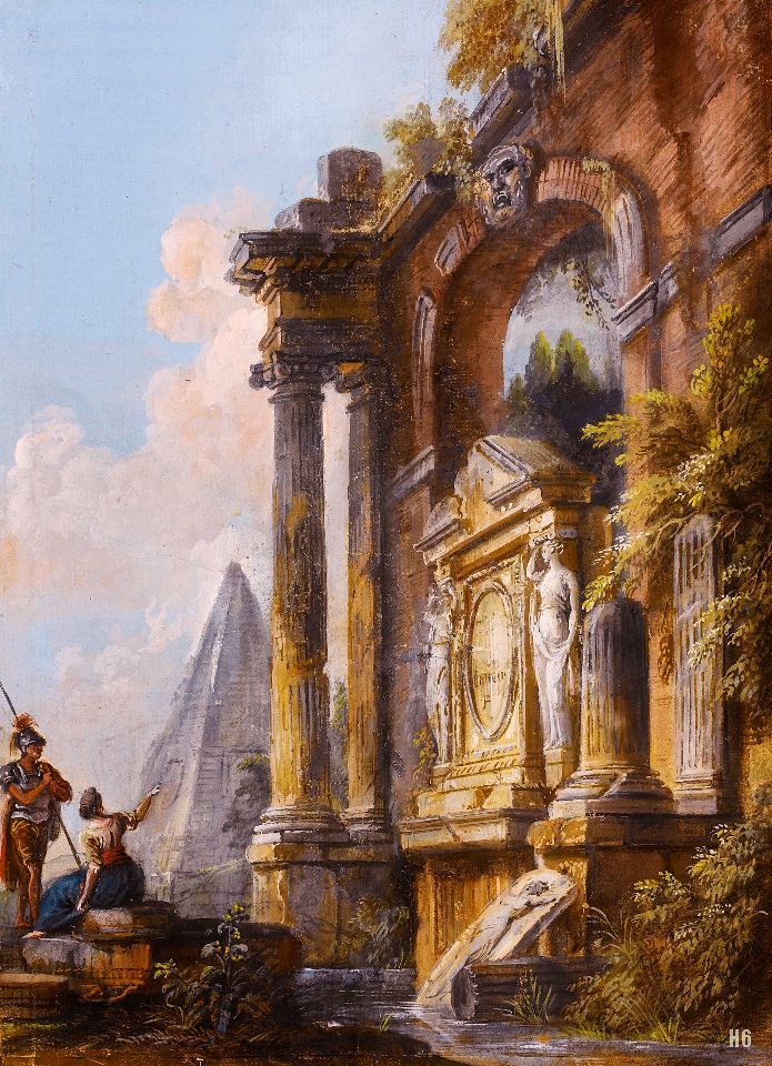 Capriccio with Roman Ruins. Jean Baptiste Lallemand. French. 1716-1803. tempera on paper.
http://hadrian6.tumblr.com