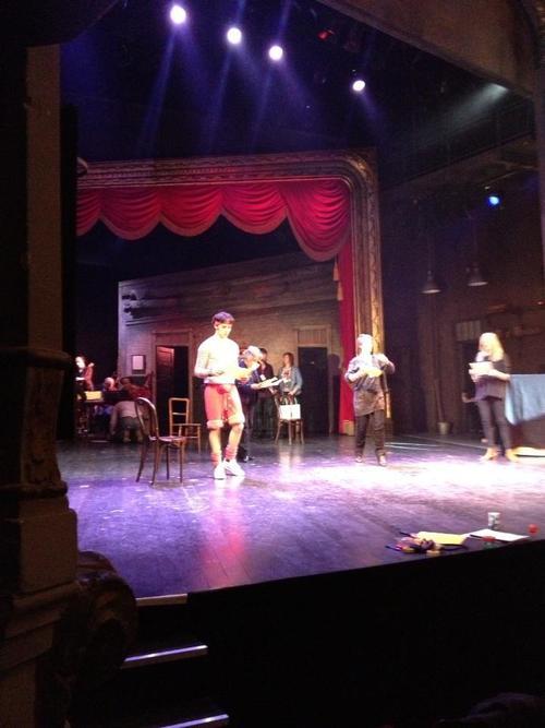 

All systems go at oldvictheatre #oldvic24 (That’s Colin Morgan in the shorts… ) pic.twitter.com/BcE9zJta 
[x]

