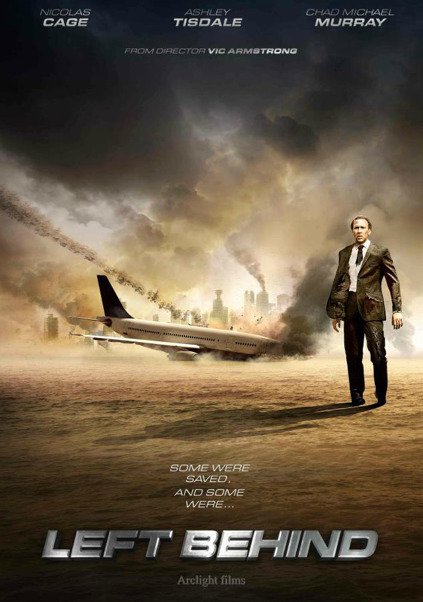 Movie poster for the upcoming reboot of the Rapture thriller Left Behind, starring Nicolas Cage, Ashley Tisdale, and Chad Michael Murray (For more info, click image or here; For a related video, click here http://christiannightmares.tumblr.com/post/431059301/video-clips-from-rare-1970s-christian-films-about)