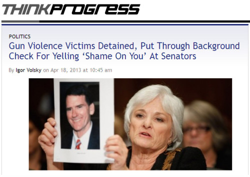 ThinkProgress - 'Gun Violence Victims Detained, Put Through Background Check For Yelling 'Shame On You' At Senators'
