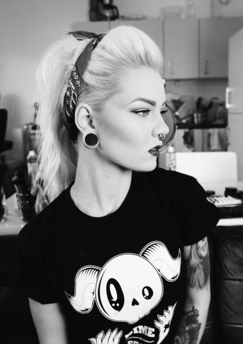 Black and White piercing plugs tattoos inked tattoo inked girl ink septum girl with plugs wanny 