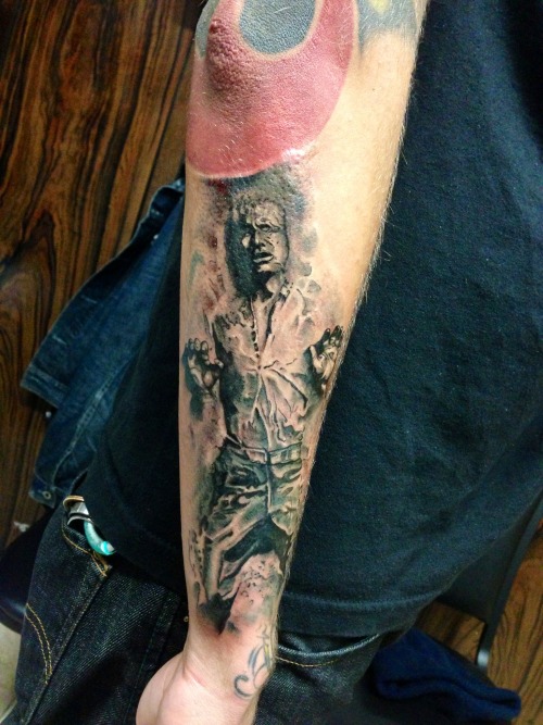 The start of my Empire Strikes Back sleeve. 
Jim Warf at Elizabeth Street Tattoo in Riverside California. 