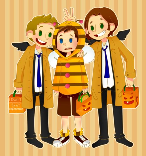 Halloween. Two angels and one beeby M0nzteer