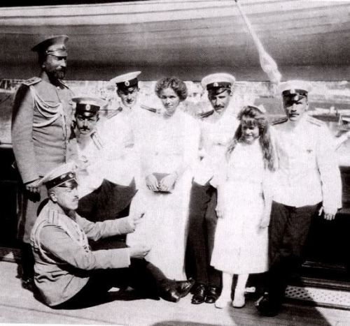Grand Duchesses Olga and Anastasia with some officers of the Standart: 1912.