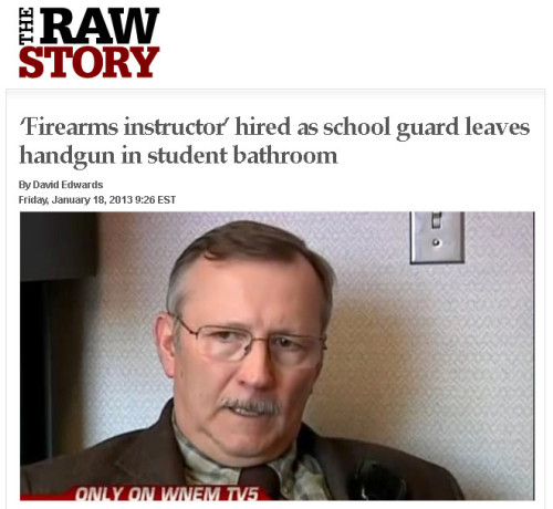 Raw Story - ''Firearms instructor' hired as school guard leaves handgun in student bathroom'
