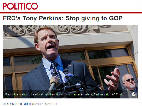 Politico - 'FRC's Tony Perkins - Stop giving to GOP'