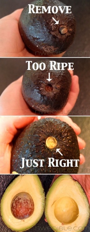 How do you know if an avocado is ripe? Pluck off the stem and check the color.