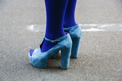 Pair cobalt tights with teal shoes and make your legs stand out. 