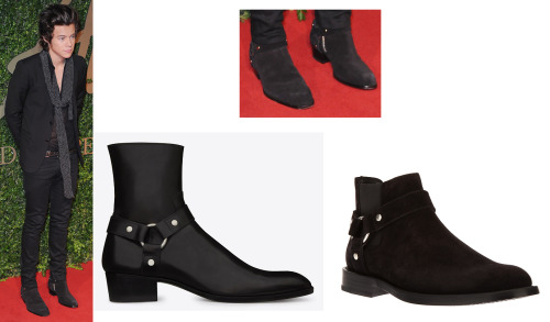 I&#8217;ve been told that the boots Harry is wearing to the British Fashion Awards are the leather boots, but I personally think they look suede. So here&#8217;s both and you can decide for yourself (2nd December 2013)
Leather - YSL £745
Suede - YSL £518