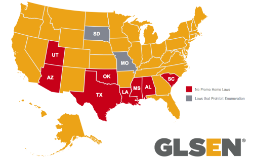 imtakingoverthisshipjanet:

policymic:

8 states with anti-gay laws similar to Russia’s

While the situation in Russia is dire, it’s hardly the only place to have instituted a law banning “gay propaganda.” In fact, as a map from the Gay, Lesbian & Straight Education Networkillustrates, eight U.S. states — Alabama, Arizona, Mississippi, Louisiana, Oklahoma, South Carolina, Texas and Utah — have laws banning the promotion of homosexuality in schools.
Read more

Follow policymic

Reblog this because everyone needs to fucking see this. 
