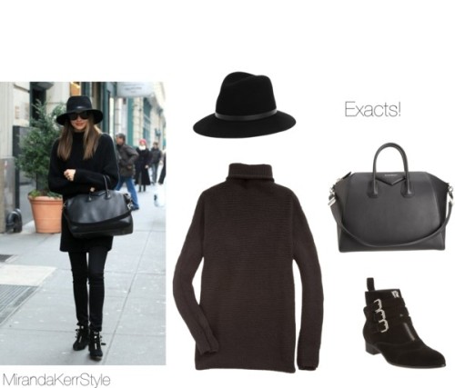 Recently Miranda has been seen wearing this exact The Row sweater cromer top! She also paired it with this givenchy bag, this sold-out rag &amp; bone hat, &amp; these tabitha simmons shoes. 