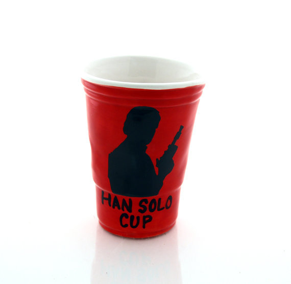 Han Solo Cup

Inspired by Star Wars and the character Han Solo, this is a one of a kind piece of functional fan art. 
This ceramic cup was handmade to resemble the iconic red party cup that always made the keg beer taste so much better! It features the silo of a rebel and the words HAN SOLO CUP. Great gift for a beer lover, a Star Wars fan, a party animal or any man who has everything. 

Buy yours here!