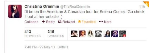 Christina Grimmie will join Selena on her American and Canadian “Stards Dance” tour!!