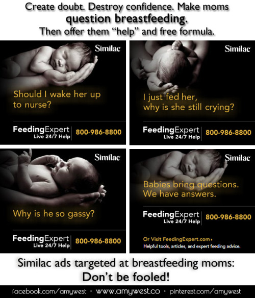(via “Should I wake her up to nurse?”…Similac’s Predatory Ad Campaign)
Breastfeeding fearmongering from a formula company? These ads are all kinds of wrong.