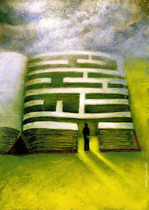 Each book has its maze / Cada libro tiene su laberinto (ilustración de Marcin Bondarowicz)