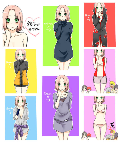 devaneiosesegredos:


A collage of art → サクラちゃんにいろんな彼の服を着てもらいました by  セナNo fighting, please!

