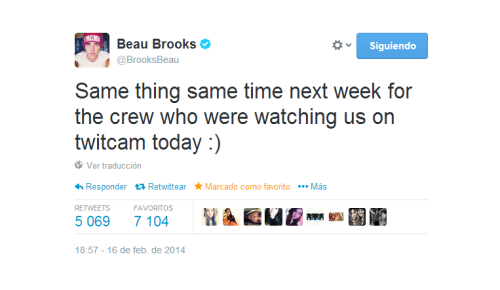 
So, next Sunday, they will do another twitcam and another big follow spree, at the same time (12:30&#160;pm LA time). Good luck!
