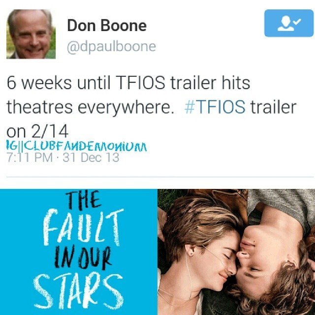 Trailer for #tfios to be released 2/14. #thefaultinourstars #faultinourstars #Augustuswaters #hazelgrace #johngreen