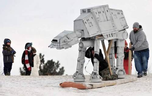 Massive Star Wars AT-AT Walker Sled Races in the 8th Annual Cardboard Classic