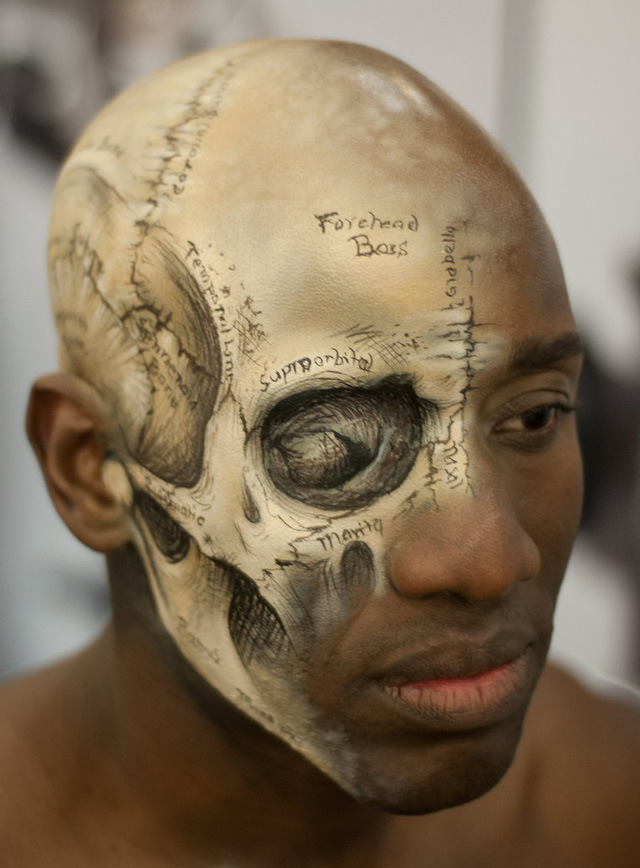 Head Painted Like a Skull out of Gray’s Anatomy