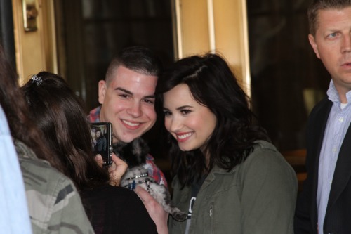 demi with a fan yesterday in nyc.