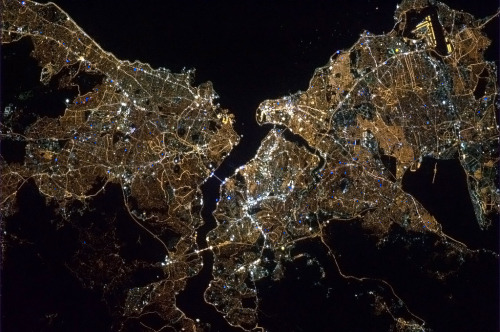 Istanbul, Turkey at night, historic vital crossroads, clear as can be. 