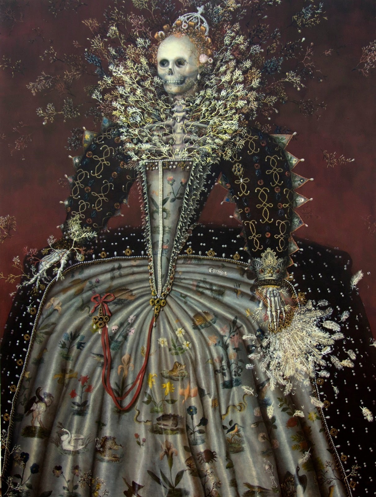 darksilenceinsuburbia:

Haruko Maeda. Heartbeat of the Death Queen-Elizabeth the First, 2013. Oil on canvas, 210 x 170 cm.
