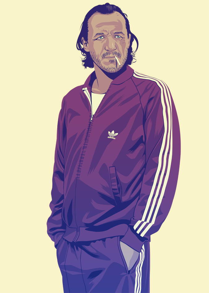 Bronn, relax as always, wearing the iconic Adidas tracksuit