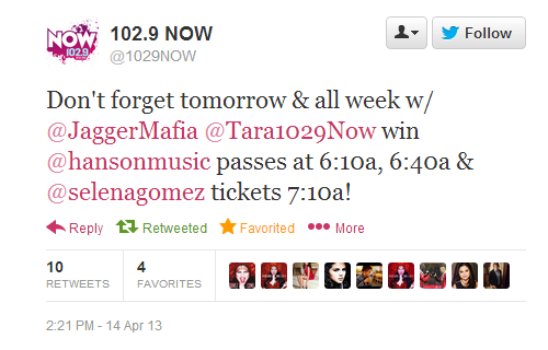 smg-news:Win Selena Gomez tickets at 7:10 am on @1029NOW!