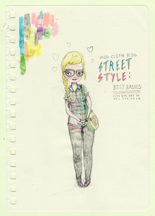 melstringer:

I squeezed in some personal work today, amongst deadlines and work. I saw a really nice fashion post on Mod Cloth and drew the girl! See the post here: http://blog.modcloth.com/2013/04/10/street-style-best-basics/