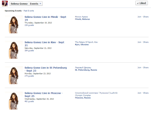 Selena Gomez has posted four new upcoming events on her official Facebook!