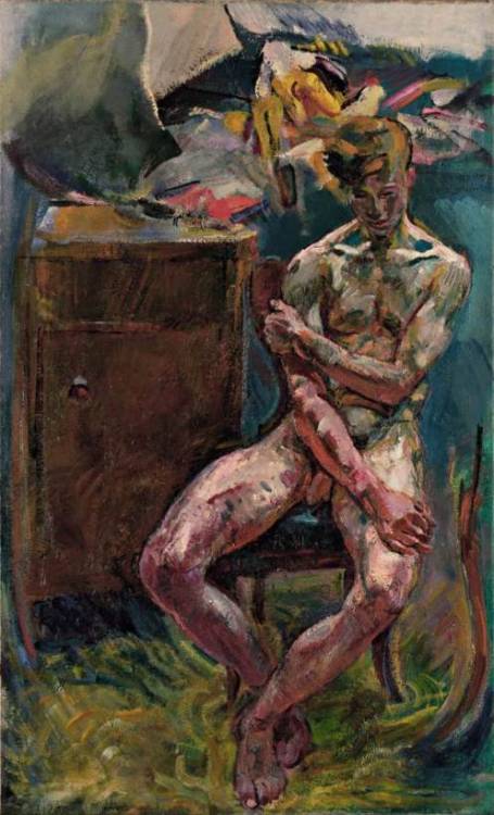 mrsramseysshawl: Anton Kolig (1886, Neutitschein — 1950, Nötsch im Gailtal), Sitzender Jüngling (Am Morgen) [Seated young man (in the morning)], 1919 
