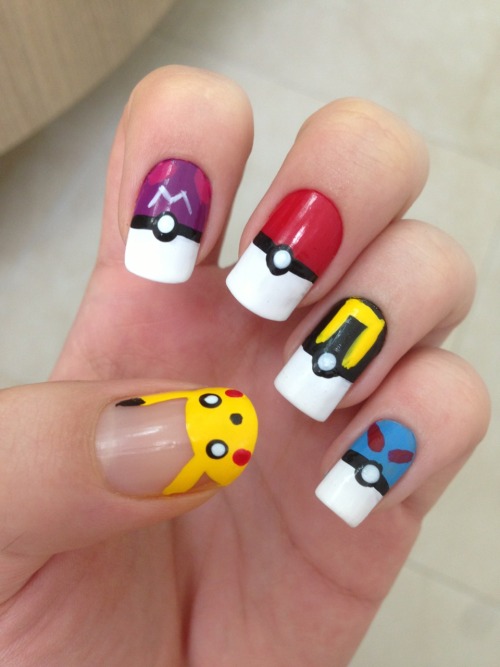 Nail Art #nails #nail polish #nail design #pokemon #pokeball #pikachu