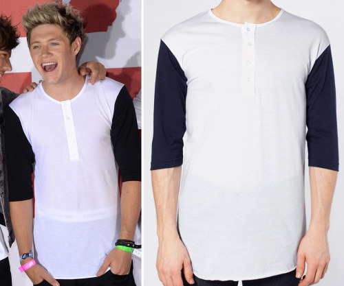 Niall Horan wore this raglan henley at the &#8216;This is Us&#8217; press conference (August 19th 2013)
American Apparel (White/Black) - £21