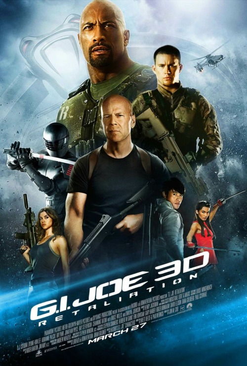 G.I. Joe Retaliation Review  If you enjoyed the first G.I. Joe movie, then you have low standards- like me. It also means you’ll love the sequel. It’s a huge improvement from the last one. Most, but not all of the goofiness is gone. Cobra’s secret plan is right out of Dr. Evil’s play book. I suppose if you went too realistic you would lose some of the fun.  This was a crowd pleaser though. The audience   I saw it with was cheering along by the end. The Rock, I mean Roadblock was a very lovable tough guy. I think he actually carries the movie more than Bruce Willis, who does a good job as the ass kicking old guy.  (At one point they deal with heavily armed guards by simply using a car bed as a Bruce Willis delivery vehicle) He has a cute and subtle relationship with Lady Jaye. Just kidding. Nothing is subtle in this movie. We get it. He’s like the dad she never got approval from. Not sure why she needed an origin story or daddy issues.  Anyway Flint was okay.  His job was to be the normal guy. Which is too bad because he was one of my favorites as a kid. Speaking of favorites, the real star was Snake Eyes.  I hope he gets the recognition this year at the Oscars that he was denied last time. He had a great scene battling ninjas along a mountain side that I’ve never seen before in an action movie. Theres also an incredible escape from an impossible-to-escape-from prison involving bad assery from Storm Shadow Cobra Commander and Firefly. Overall, it’s worth checking out for the amazing action and the awesome trio of The Rock, Snake Eyes and John McClain. Just ignore most of the plot and you’ll be fine. On a scale of 0 to 5 stars, I give it a B+