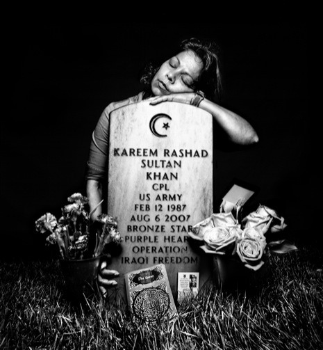 Elsheba Khan at the grave of her son Specialist Kareem Rashad Sultan Khan