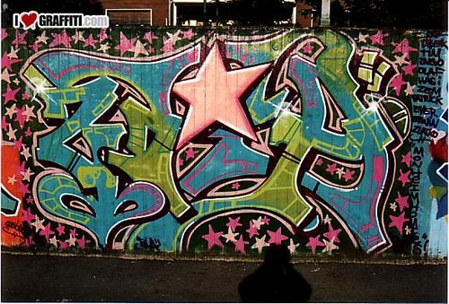 cool graffiti artwork. A wall, stars, a cool graffiti