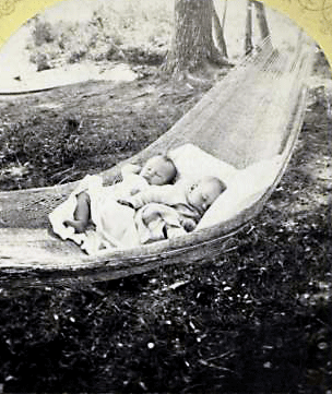 Reaching for the Out of Reach 40: Two babies in a hammock, Lake George, New York, circa 1877. [ more from this project (nypl permalink) ]