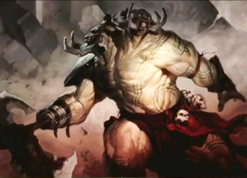 Magic: the Gathering - Art‘Ruric Thar, The Unbowed’, by Tyler JacobsonThe leader of the Ghor clan, Ruric Thar, is a two-headed ogre who rules his clan with barbaric cruelty. He also claims to be the only Gruul warrior to face Borborygmos himself and live, although one of his heads is hideously deformed as a result of the battle. In the book by Doug Beyer, ‘Gatecrash: The Secretist, Part Two’, Jace Beleren must defeat Ruric to rediscover evidence to piece together the investigation he was working on.The art above was submitted by artist Tyler Jacobsen and judged at The Spectrum 20 fantasy arts competition for which it was selected as a nominee in the institutional arts category. There is a very slim chance that Ruric Thar may be a card in the next set ‘Dragon’s Maze’.
