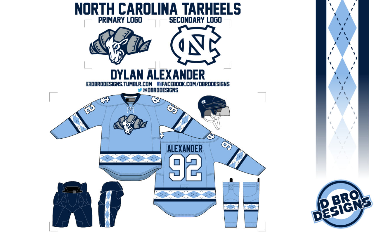 North Carolina Tar Heels Hockey. Road Uniform Concept