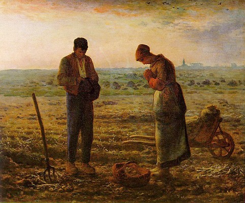 Jean-François Millet was born Oct. 4, 1814. His rural paintings are mostly naturalistic depictions of hard-working peasants. However, his Angelus (c. 1857) has a more overt mystical quality to it… Salvador Dali was fascinated by Millet’s canvas, writing an analysis of it and palimpsesting it in his 1933-5 canvas Archeological Reminiscence of Millet’s Angelus (located in St. Petersburg, Florida):