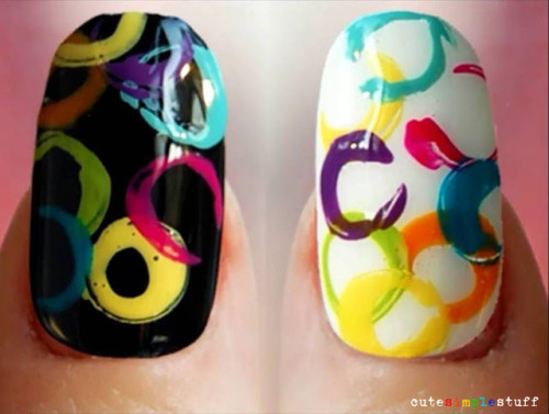 Rainbow-Abstract Circles Nails by cutesimplestuff on Flickr.