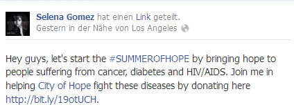 Join Selena in helping City of Hope fight, cancer, diabetes and HIV/AIDS.