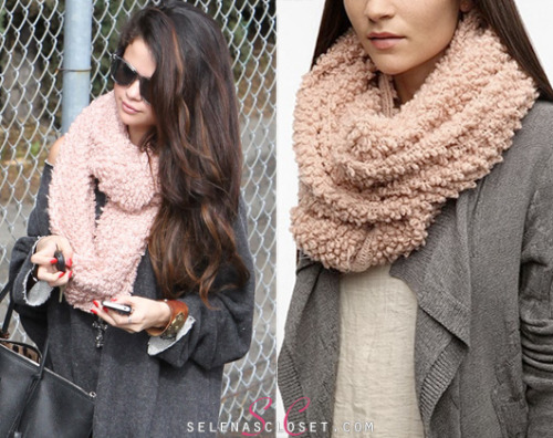 Our resident scarf lover Selena Gomez has been sporting this Cooperative Boucle Eternity Scarf a lot lately, most recently yesterday when she was spotted entering a studio in LA. We finally tracked it down at Urban Outfitters for $34.  <br /> Buy it HERE <br /> Thanks aurora-falls and couronnes! <br /> She wore it with an Akira sweater, Free People Necklace, Steve Madden Boots and Dolce &amp; Gabbana bag. 